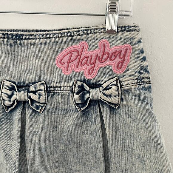 Playboy Denim Skirt Women's 5/28 Mini Embroidered Coquette Japanese Y2K NWOT - Picture 2 of 6